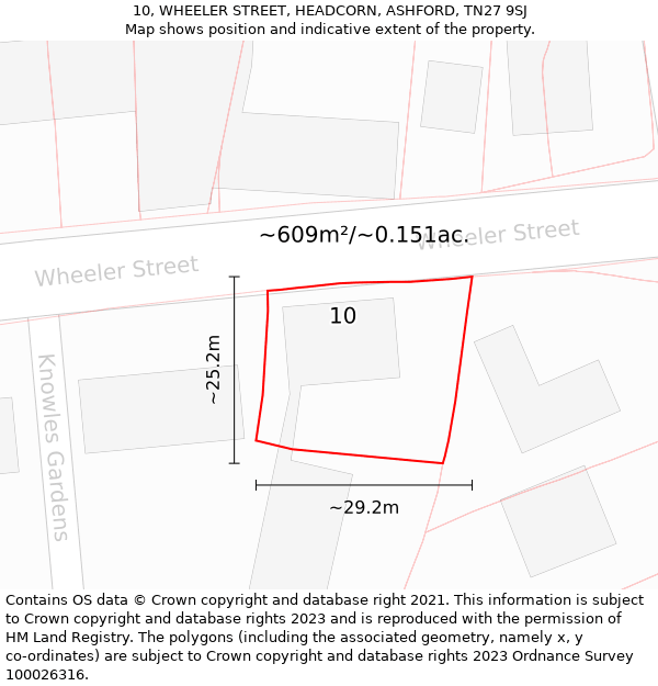 10, WHEELER STREET, HEADCORN, ASHFORD, TN27 9SJ: Plot and title map