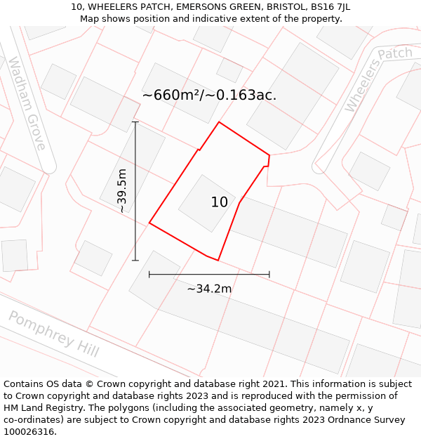 10, WHEELERS PATCH, EMERSONS GREEN, BRISTOL, BS16 7JL: Plot and title map