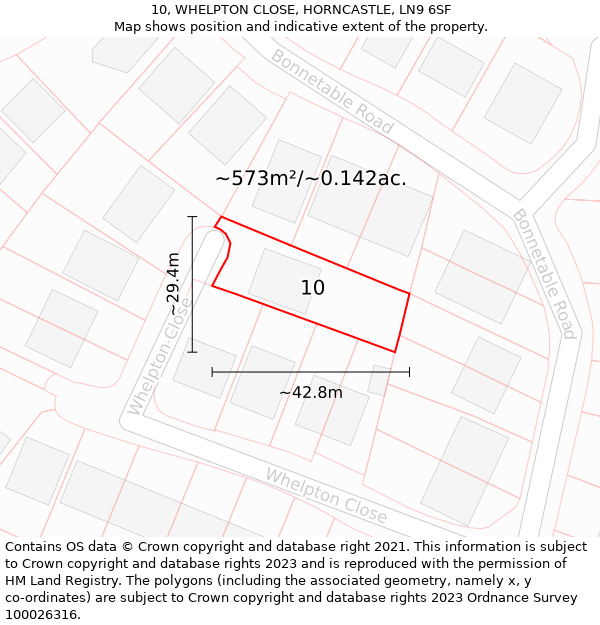 10, WHELPTON CLOSE, HORNCASTLE, LN9 6SF: Plot and title map