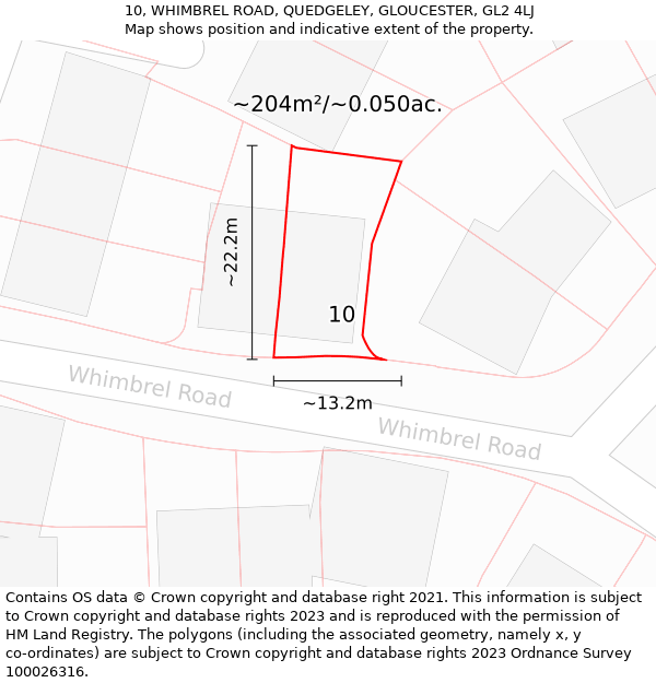 10, WHIMBREL ROAD, QUEDGELEY, GLOUCESTER, GL2 4LJ: Plot and title map