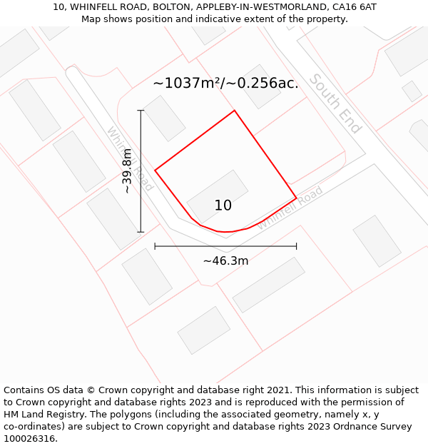 10, WHINFELL ROAD, BOLTON, APPLEBY-IN-WESTMORLAND, CA16 6AT: Plot and title map