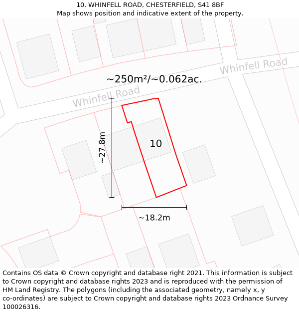 10, WHINFELL ROAD, CHESTERFIELD, S41 8BF: Plot and title map