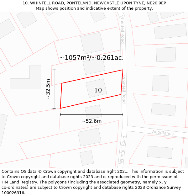 10, WHINFELL ROAD, PONTELAND, NEWCASTLE UPON TYNE, NE20 9EP: Plot and title map