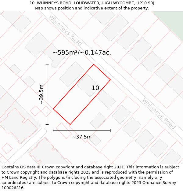 10, WHINNEYS ROAD, LOUDWATER, HIGH WYCOMBE, HP10 9RJ: Plot and title map