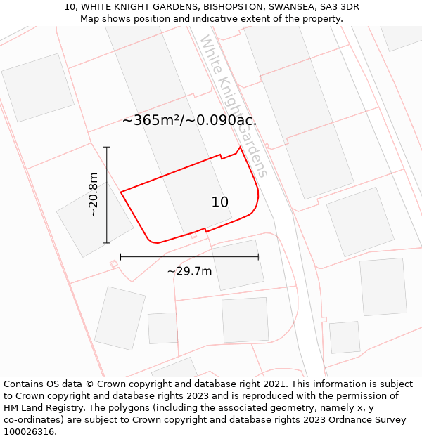 10, WHITE KNIGHT GARDENS, BISHOPSTON, SWANSEA, SA3 3DR: Plot and title map