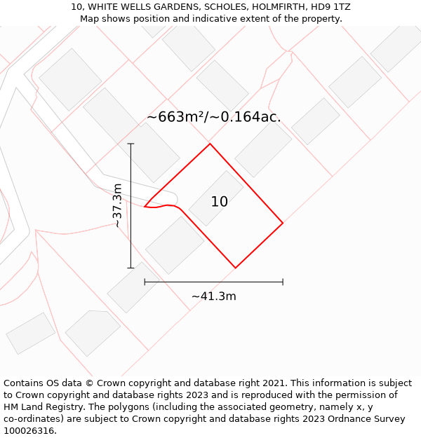 10, WHITE WELLS GARDENS, SCHOLES, HOLMFIRTH, HD9 1TZ: Plot and title map