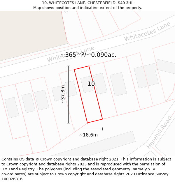 10, WHITECOTES LANE, CHESTERFIELD, S40 3HL: Plot and title map