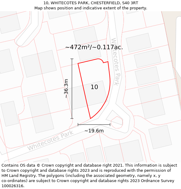 10, WHITECOTES PARK, CHESTERFIELD, S40 3RT: Plot and title map