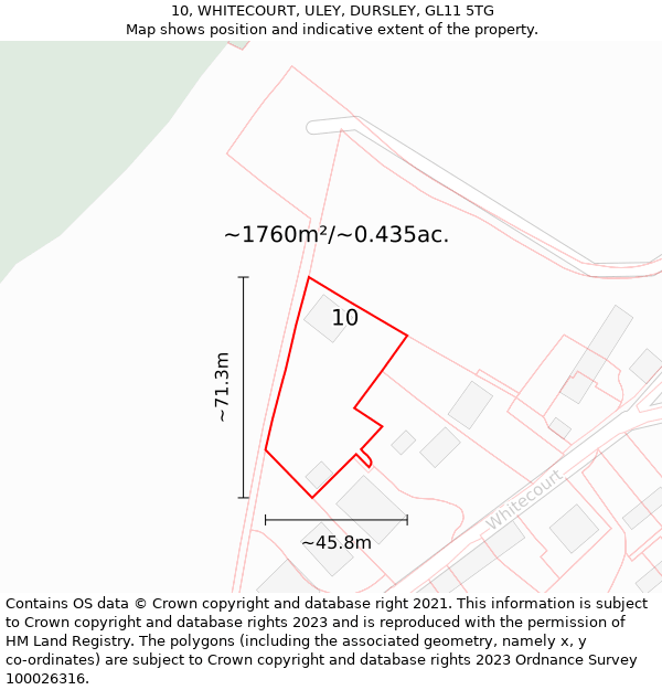 10, WHITECOURT, ULEY, DURSLEY, GL11 5TG: Plot and title map