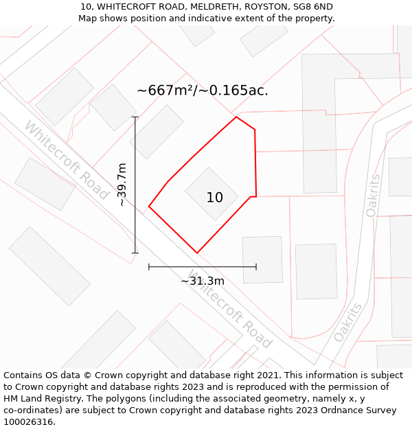 10, WHITECROFT ROAD, MELDRETH, ROYSTON, SG8 6ND: Plot and title map