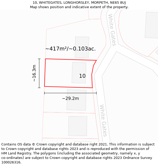 10, WHITEGATES, LONGHORSLEY, MORPETH, NE65 8UJ: Plot and title map