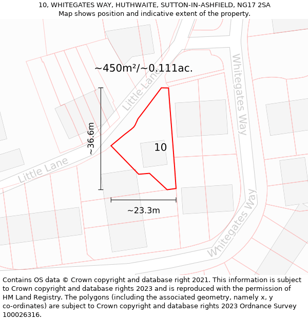 10, WHITEGATES WAY, HUTHWAITE, SUTTON-IN-ASHFIELD, NG17 2SA: Plot and title map