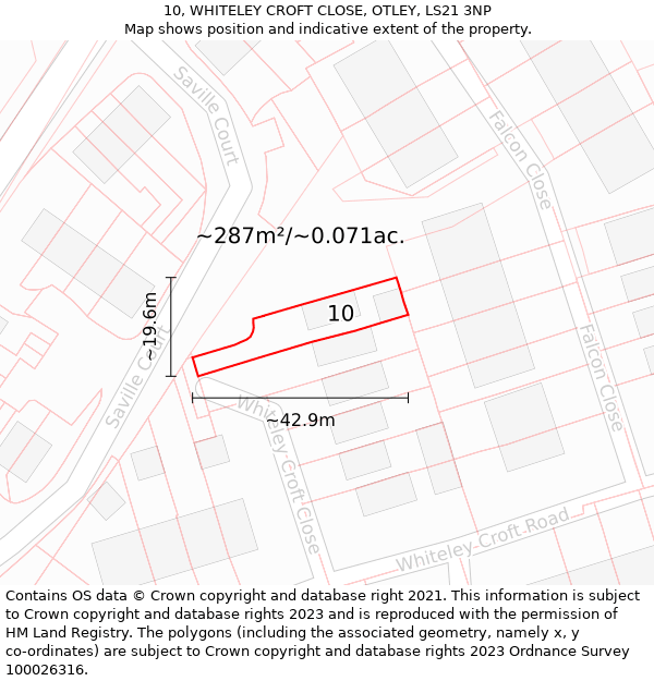 10, WHITELEY CROFT CLOSE, OTLEY, LS21 3NP: Plot and title map