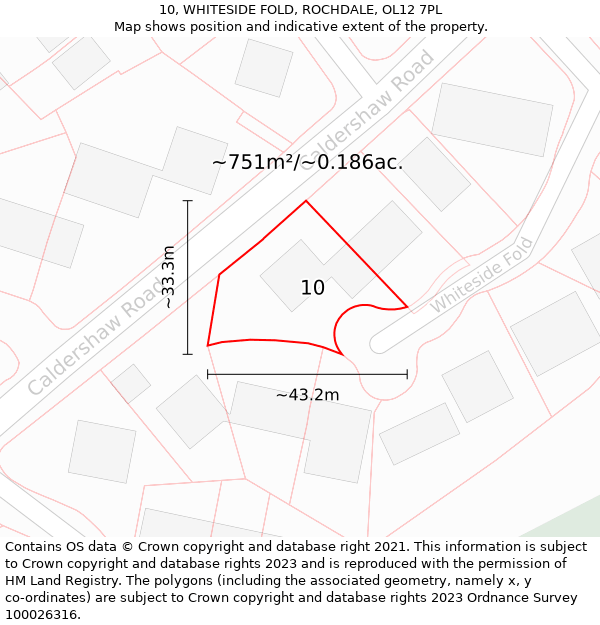 10, WHITESIDE FOLD, ROCHDALE, OL12 7PL: Plot and title map