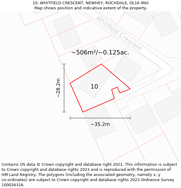 10, WHITFIELD CRESCENT, NEWHEY, ROCHDALE, OL16 4NA: Plot and title map