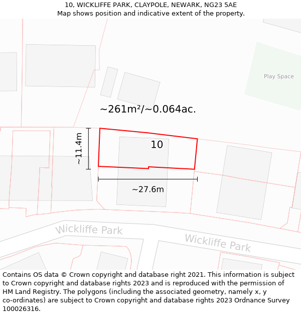 10, WICKLIFFE PARK, CLAYPOLE, NEWARK, NG23 5AE: Plot and title map