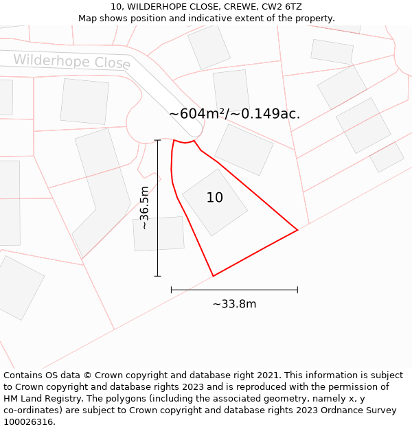 10, WILDERHOPE CLOSE, CREWE, CW2 6TZ: Plot and title map