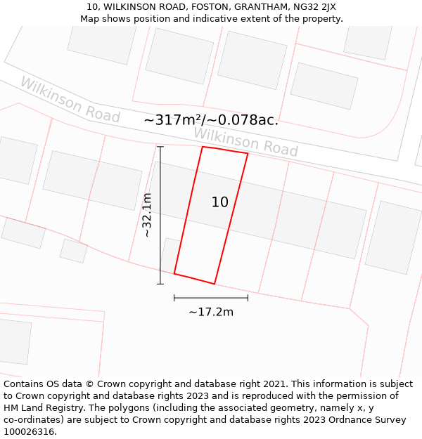 10, WILKINSON ROAD, FOSTON, GRANTHAM, NG32 2JX: Plot and title map