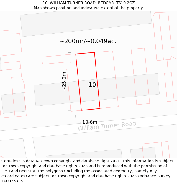 10, WILLIAM TURNER ROAD, REDCAR, TS10 2GZ: Plot and title map