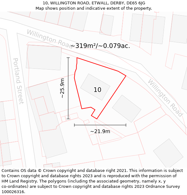 10, WILLINGTON ROAD, ETWALL, DERBY, DE65 6JG: Plot and title map