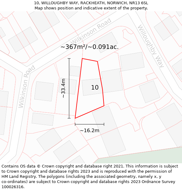 10, WILLOUGHBY WAY, RACKHEATH, NORWICH, NR13 6SL: Plot and title map