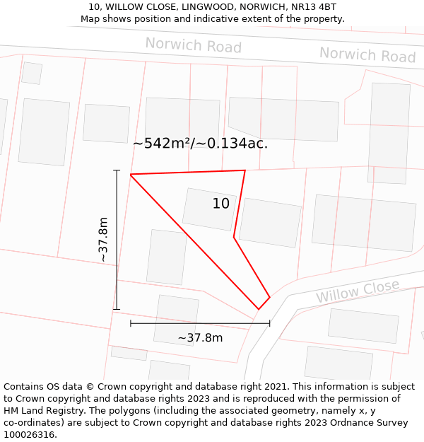 10, WILLOW CLOSE, LINGWOOD, NORWICH, NR13 4BT: Plot and title map