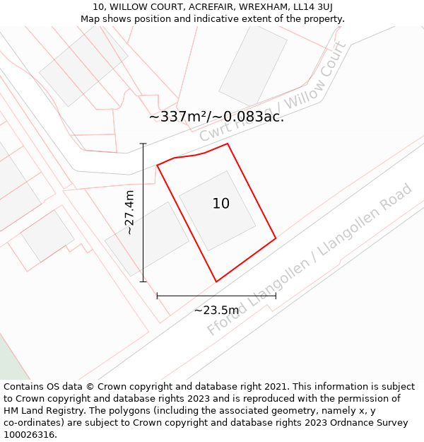 10, WILLOW COURT, ACREFAIR, WREXHAM, LL14 3UJ: Plot and title map