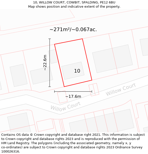 10, WILLOW COURT, COWBIT, SPALDING, PE12 6BU: Plot and title map