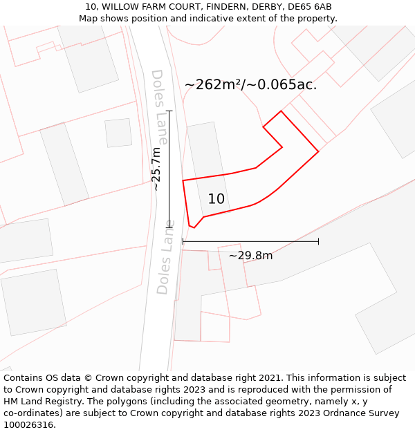 10, WILLOW FARM COURT, FINDERN, DERBY, DE65 6AB: Plot and title map