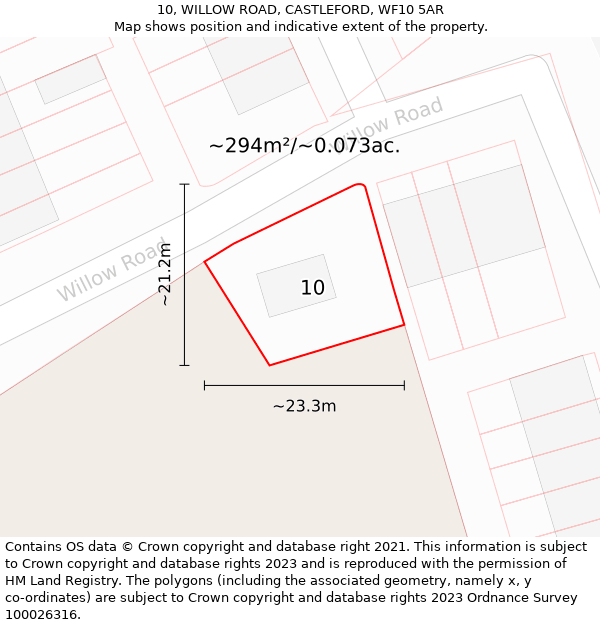 10, WILLOW ROAD, CASTLEFORD, WF10 5AR: Plot and title map