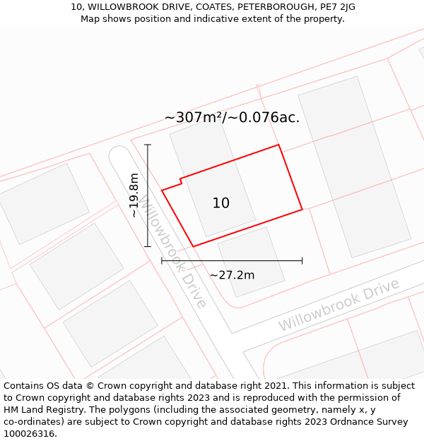 10, WILLOWBROOK DRIVE, COATES, PETERBOROUGH, PE7 2JG: Plot and title map