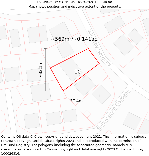 10, WINCEBY GARDENS, HORNCASTLE, LN9 6PJ: Plot and title map