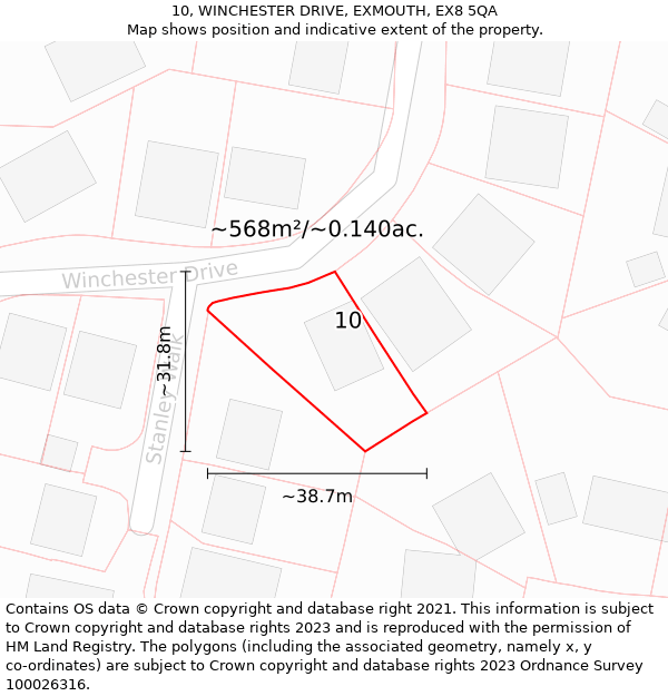 10, WINCHESTER DRIVE, EXMOUTH, EX8 5QA: Plot and title map