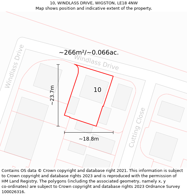 10, WINDLASS DRIVE, WIGSTON, LE18 4NW: Plot and title map