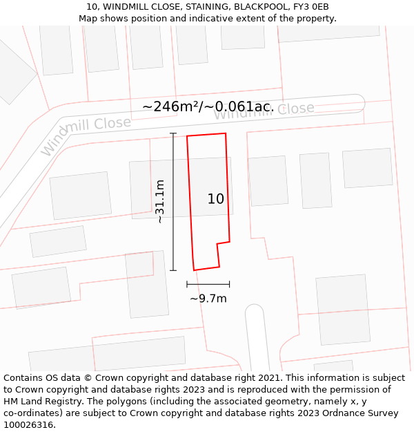 10, WINDMILL CLOSE, STAINING, BLACKPOOL, FY3 0EB: Plot and title map