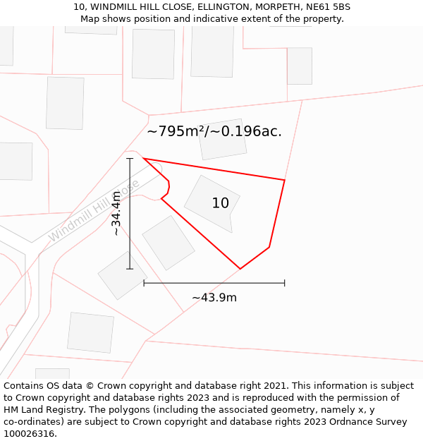 10, WINDMILL HILL CLOSE, ELLINGTON, MORPETH, NE61 5BS: Plot and title map