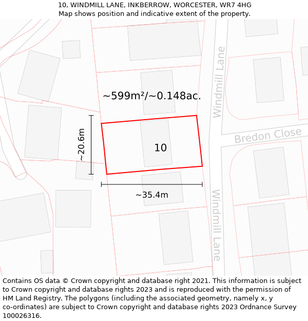 10, WINDMILL LANE, INKBERROW, WORCESTER, WR7 4HG: Plot and title map