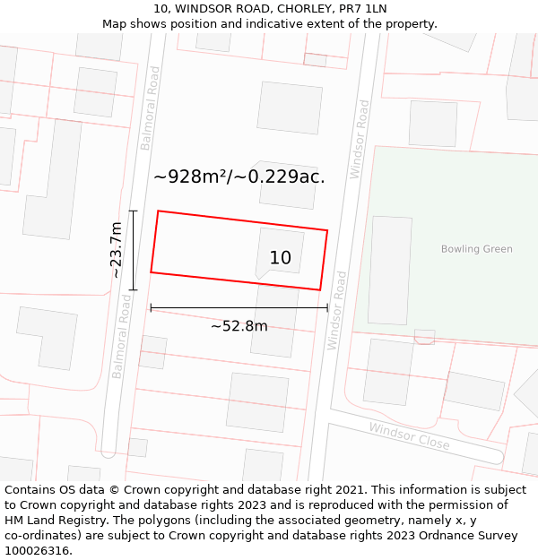 10, WINDSOR ROAD, CHORLEY, PR7 1LN: Plot and title map