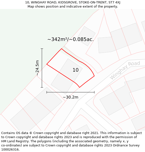 10, WINGHAY ROAD, KIDSGROVE, STOKE-ON-TRENT, ST7 4XJ: Plot and title map