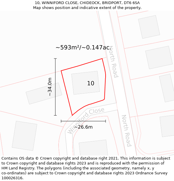 10, WINNIFORD CLOSE, CHIDEOCK, BRIDPORT, DT6 6SA: Plot and title map