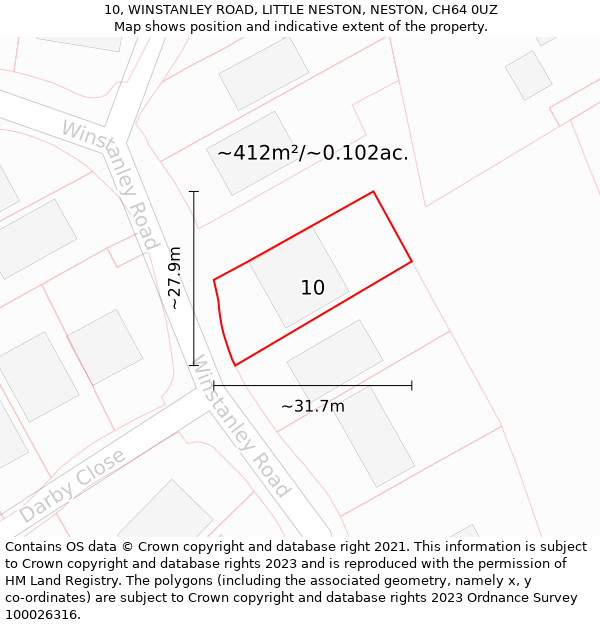 10, WINSTANLEY ROAD, LITTLE NESTON, NESTON, CH64 0UZ: Plot and title map