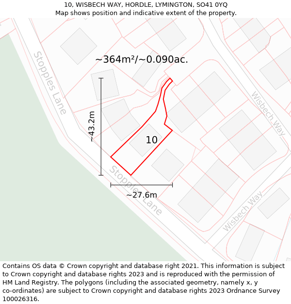 10, WISBECH WAY, HORDLE, LYMINGTON, SO41 0YQ: Plot and title map