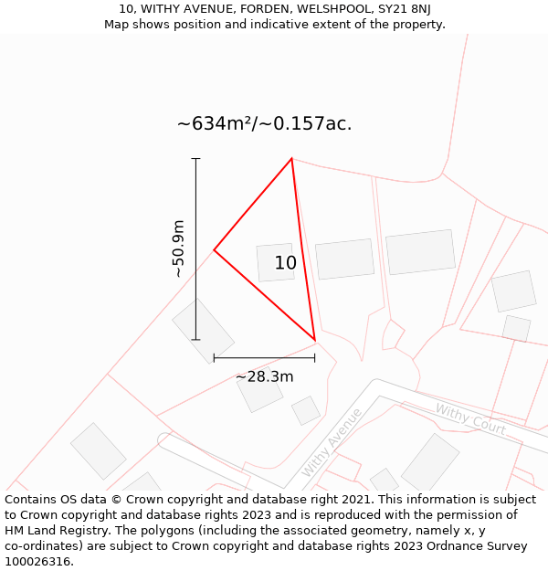 10, WITHY AVENUE, FORDEN, WELSHPOOL, SY21 8NJ: Plot and title map