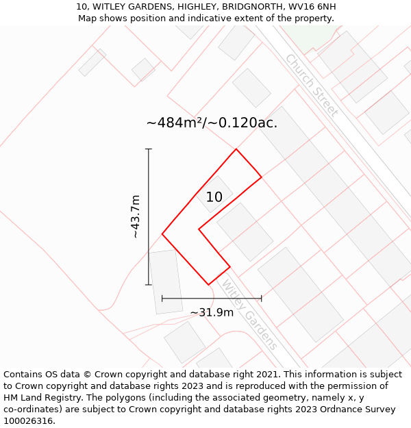 10, WITLEY GARDENS, HIGHLEY, BRIDGNORTH, WV16 6NH: Plot and title map