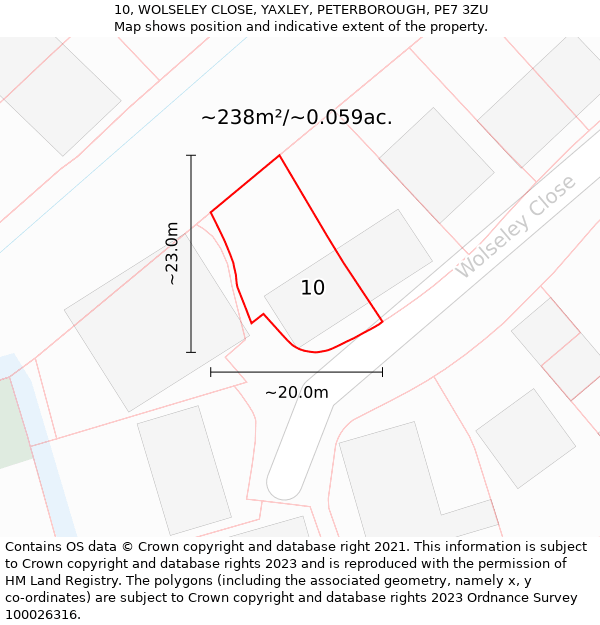 10, WOLSELEY CLOSE, YAXLEY, PETERBOROUGH, PE7 3ZU: Plot and title map