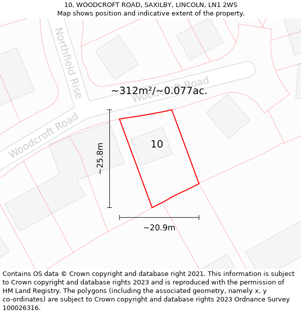 10, WOODCROFT ROAD, SAXILBY, LINCOLN, LN1 2WS: Plot and title map