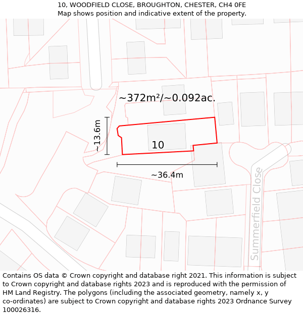 10, WOODFIELD CLOSE, BROUGHTON, CHESTER, CH4 0FE: Plot and title map