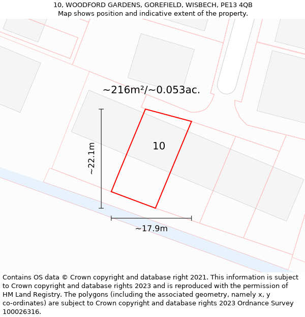 10, WOODFORD GARDENS, GOREFIELD, WISBECH, PE13 4QB: Plot and title map