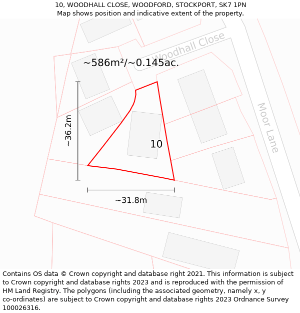 10, WOODHALL CLOSE, WOODFORD, STOCKPORT, SK7 1PN: Plot and title map