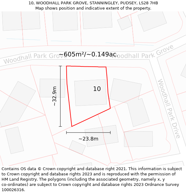 10, WOODHALL PARK GROVE, STANNINGLEY, PUDSEY, LS28 7HB: Plot and title map